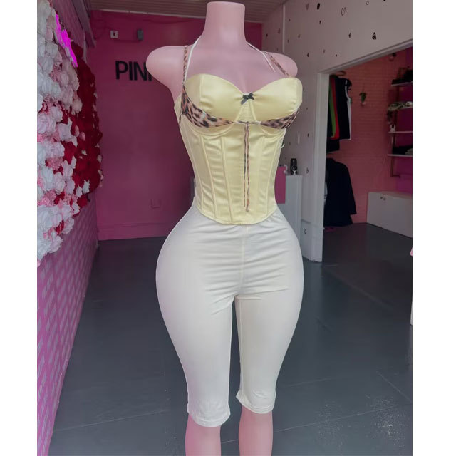 Leopard Bustier Top Midi Pants Set