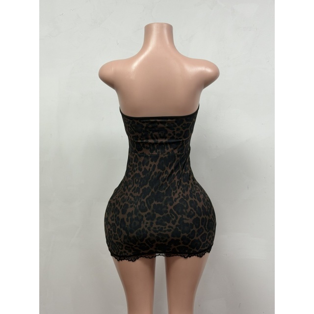 Leopard Print Strapless Corset Bodycon Dress