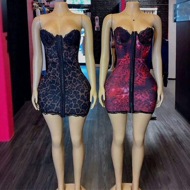 Leopard Print Strapless Corset Bodycon Dress