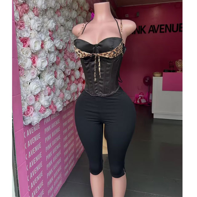 Leopard Bustier Top Midi Pants Set