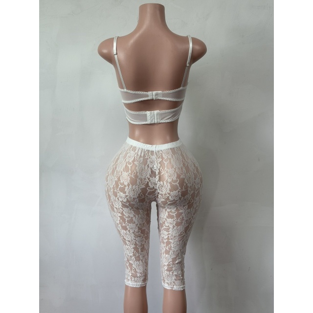 Floral Lace Bustier Top Midi Pants Set