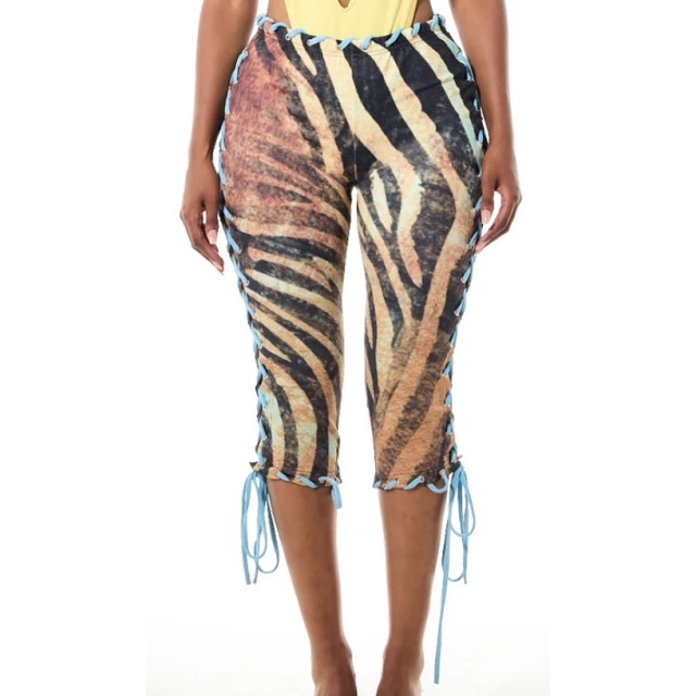 Zebra Print Lace Up Capris