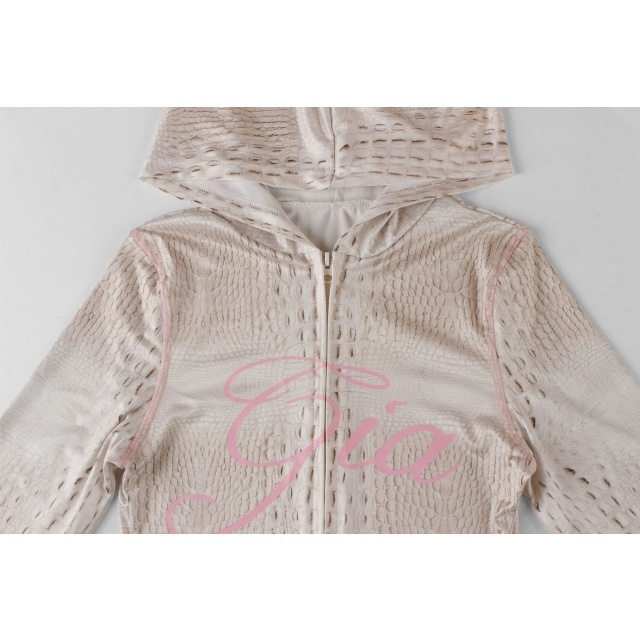 Crocodile-print Hooded Top Slim-fit Pant Set