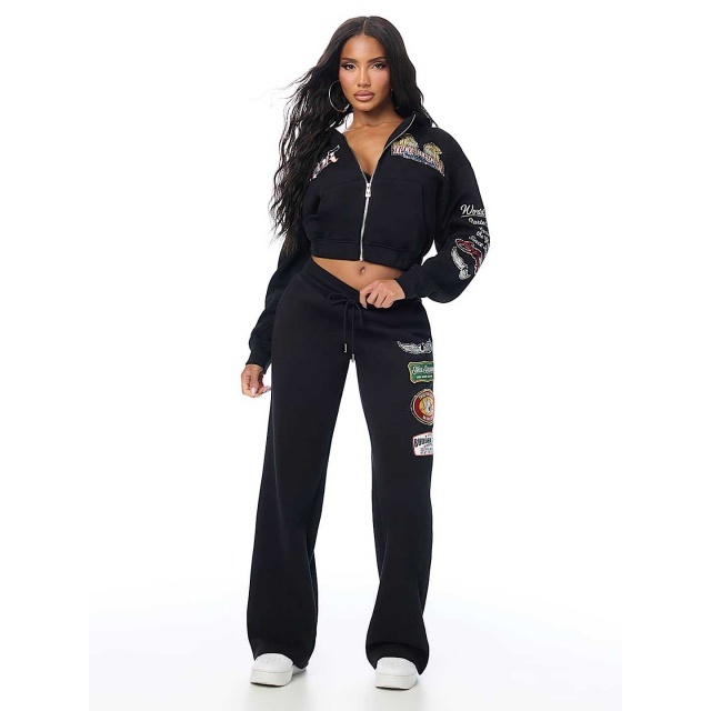 Fall Winter Fashion Zipper Hooded Tracksuit Set