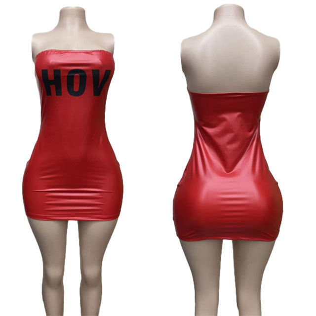 Y2K PU Leather Off Shoulder Tube Dress