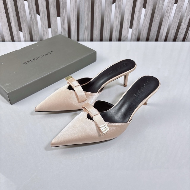 Fashion Pointed Toe Satin Kitten Heel Mules