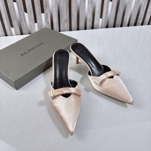 Fashion Pointed Toe Satin Kitten Heel Mules