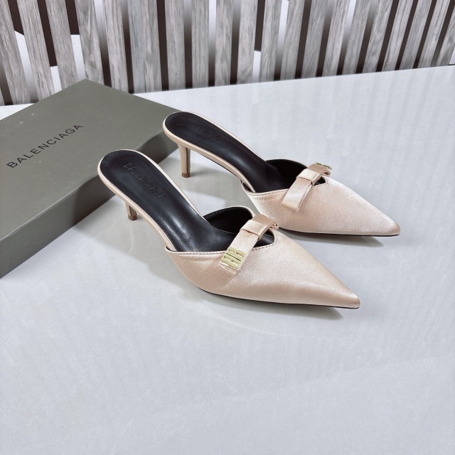 Fashion Pointed Toe Satin Kitten Heel Mules