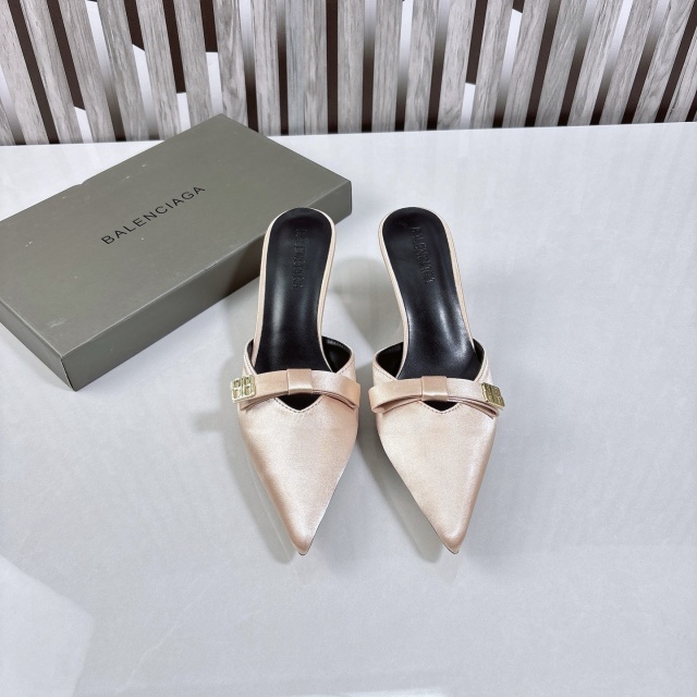 Fashion Pointed Toe Satin Kitten Heel Mules