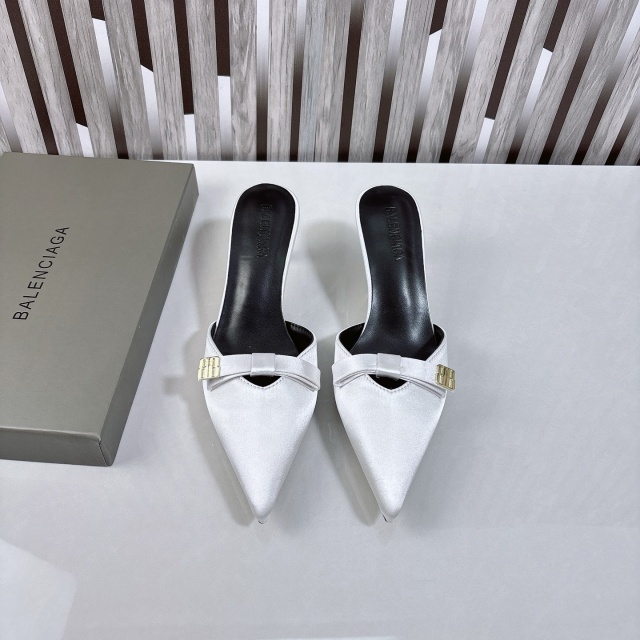 Fashion Pointed Toe Satin Kitten Heel Mules
