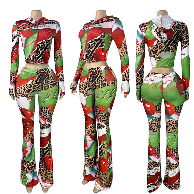 Figure-print Slim Fitted 2 Pieces Pant Set
