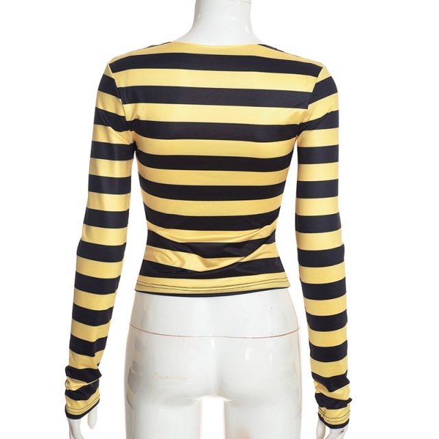Color-block Stripes Printed Slim Top