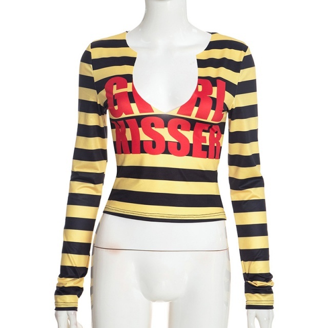 Color-block Stripes Printed Slim Top