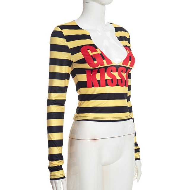 Color-block Stripes Printed Slim Top