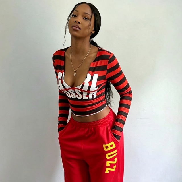 Color-block Stripes Printed Slim Top