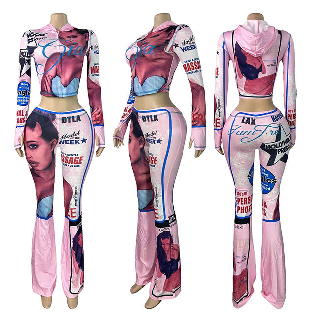 Figure-print Slim Fitted 2 Pieces Pant Set