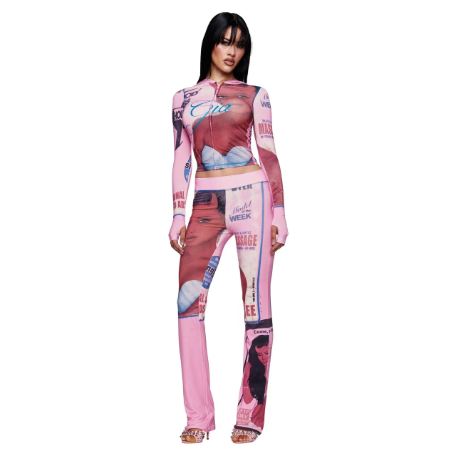 Figure-print Slim Fitted 2 Pieces Pant Set