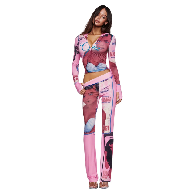 Figure-print Slim Fitted 2 Pieces Pant Set