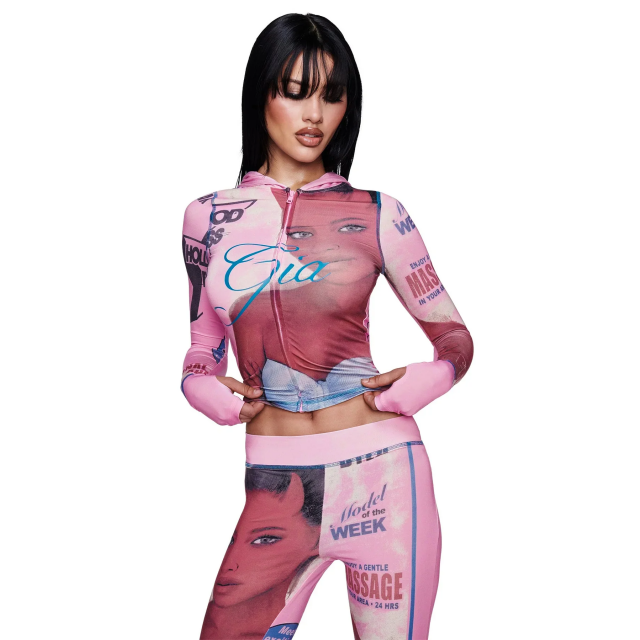 Figure-print Slim Fitted 2 Pieces Pant Set