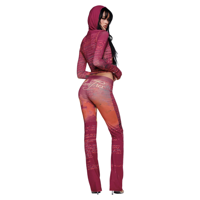 Graffiti Printed Hooded Top Slim Fitted Pant Set