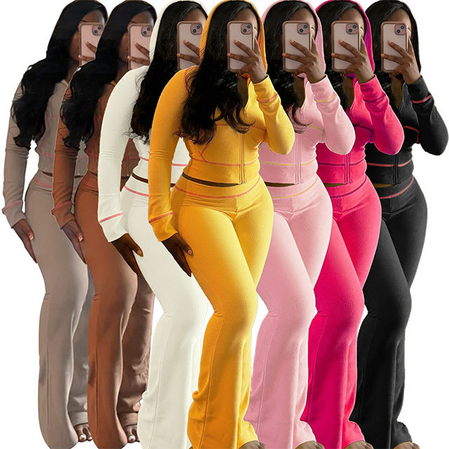 Zipper Hooded Top Casual Fall Pants Suit