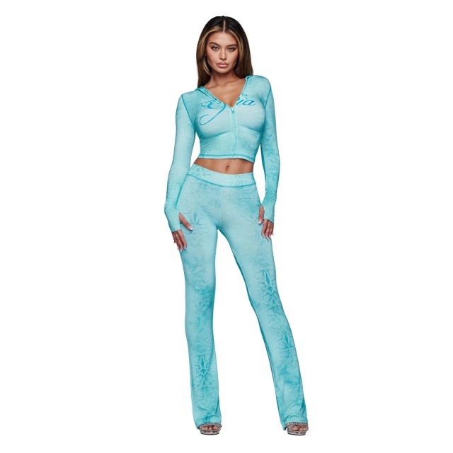 Snake-print Hooded Top Slim Fitted Pant Set