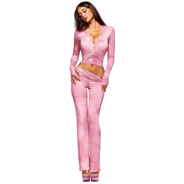 Snake-print Hooded Top Slim Fitted Pant Set