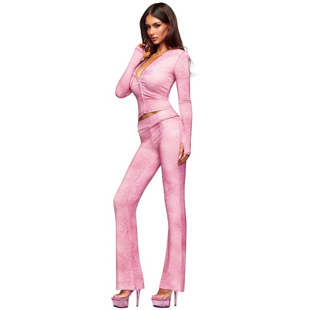 Snake-print Hooded Top Slim Fitted Pant Set