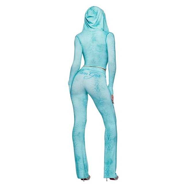 Snake-print Hooded Top Slim Fitted Pant Set