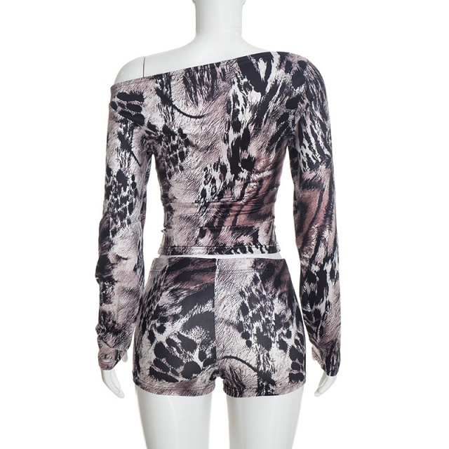 Wild Affair Printed Cold Shoulder Slim Short Set