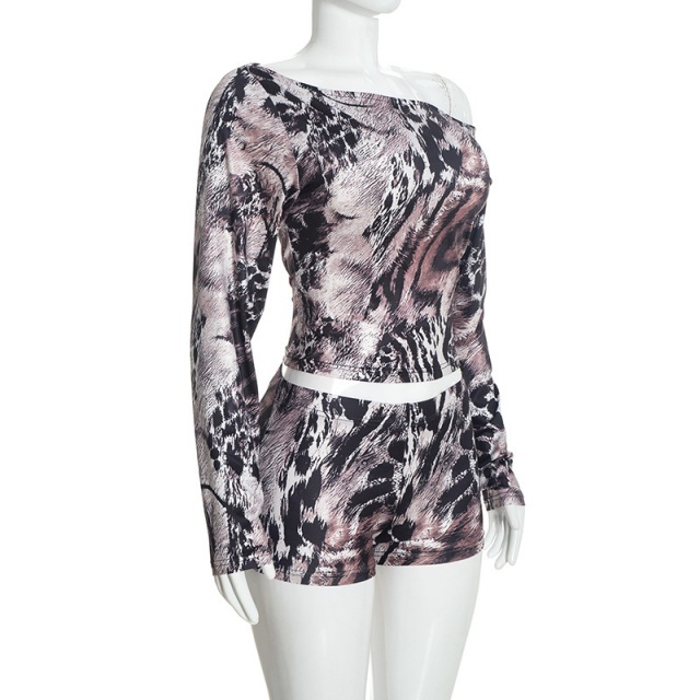 Wild Affair Printed Cold Shoulder Slim Short Set