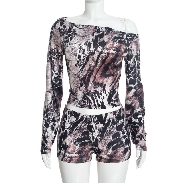 Wild Affair Printed Cold Shoulder Slim Short Set