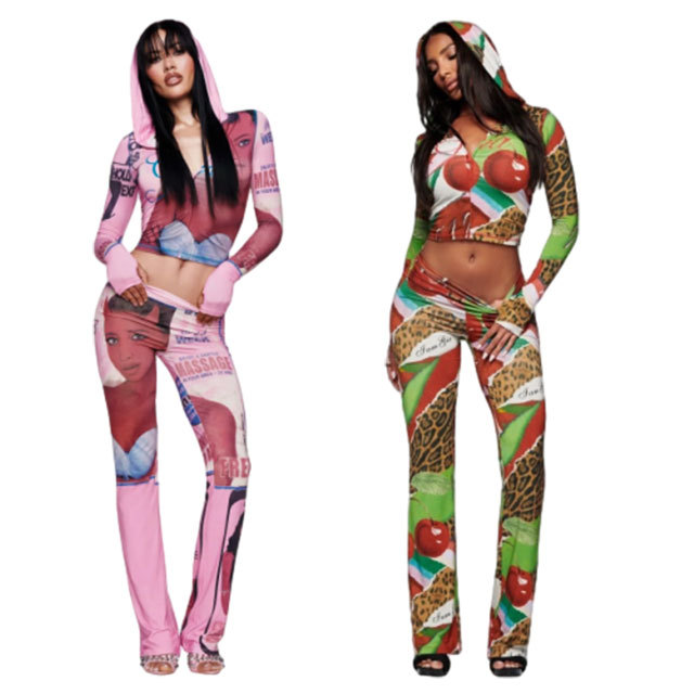 Figure-print Slim Fitted 2 Pieces Pant Set
