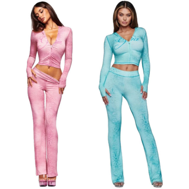 Snake-print Hooded Top Slim Fitted Pant Set