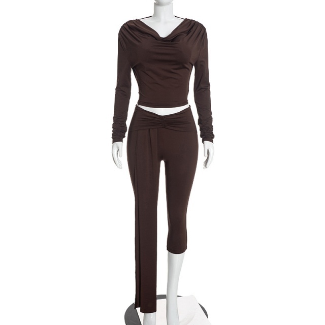 Draped Back Neckline Top Ribbon Detailing Capris Set