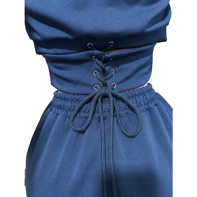 Lace-up Hooded Sweatshirt Wide Legs Pant Set