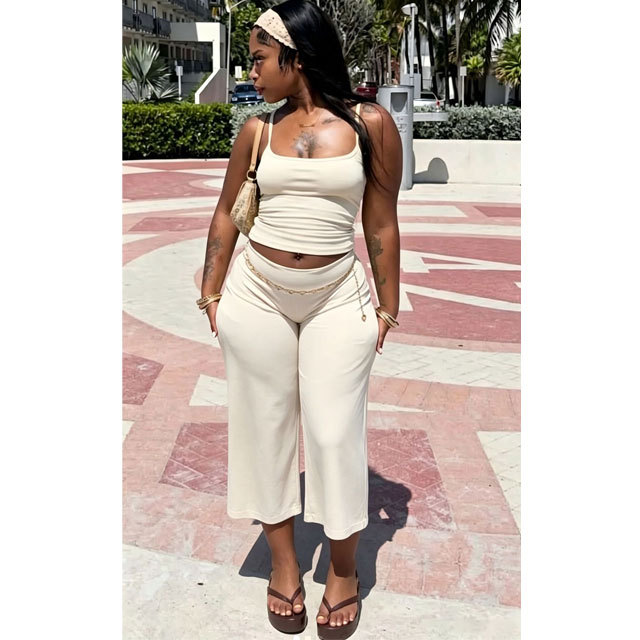 Solid Color Cami Top Midi Pants Set