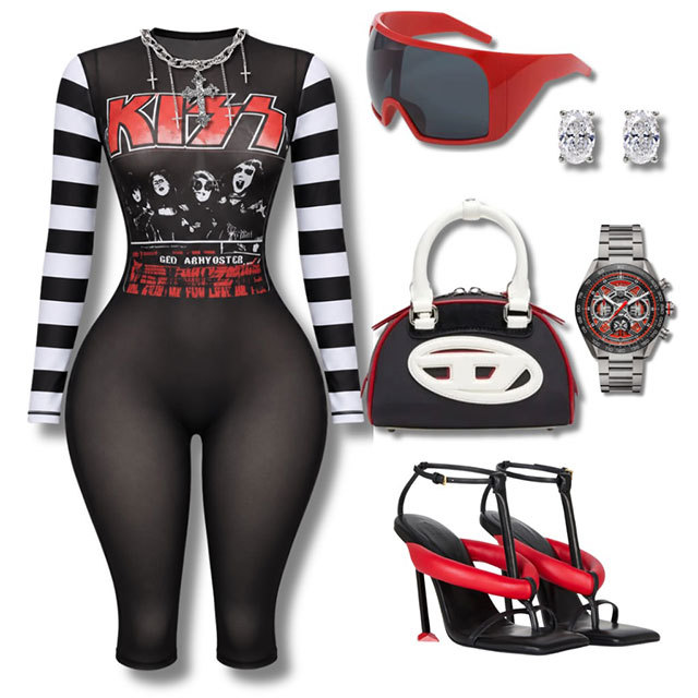 KISS Sheer Mesh Slim Cropped Jumpsuit