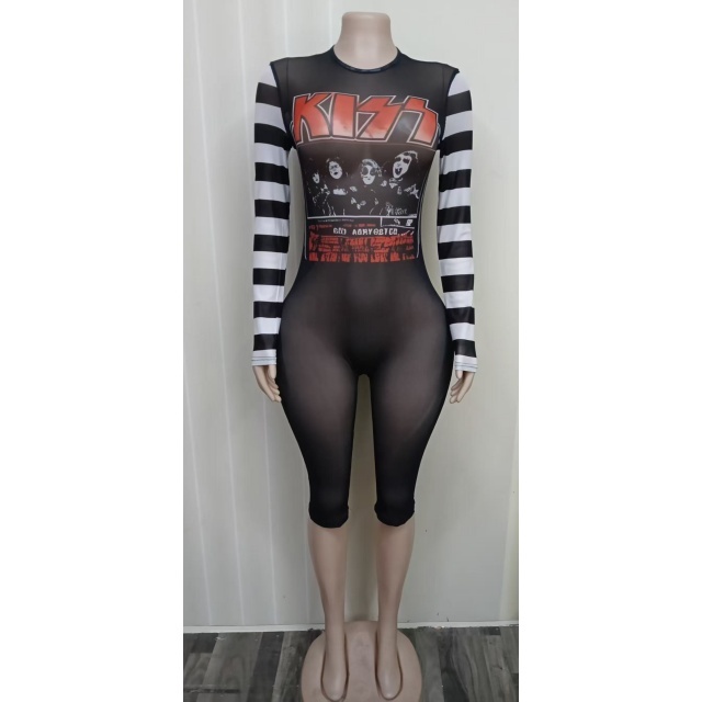 KISS Sheer Mesh Slim Cropped Jumpsuit
