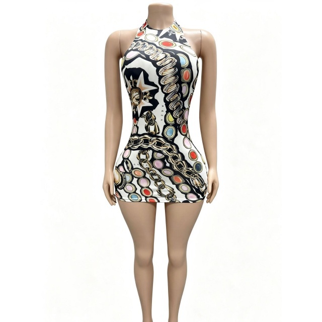 Printed Halter Bodycon Dress