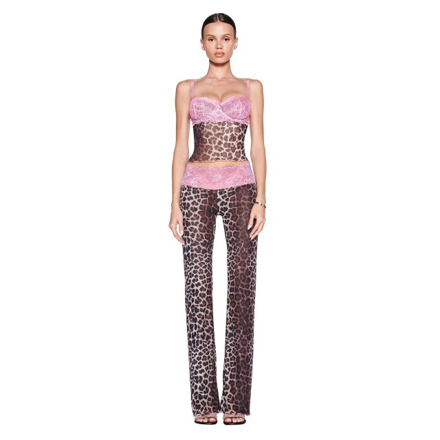 Lace Leopard Casual Pants Set