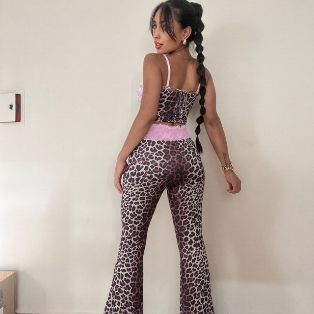 Lace Leopard Casual Pants Set