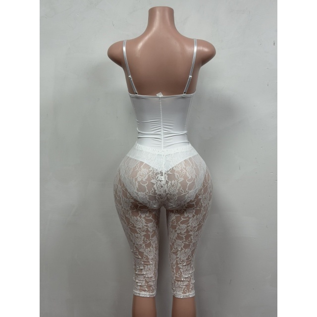 Cami Teddies Top Slim Fitted Lace Capris Set