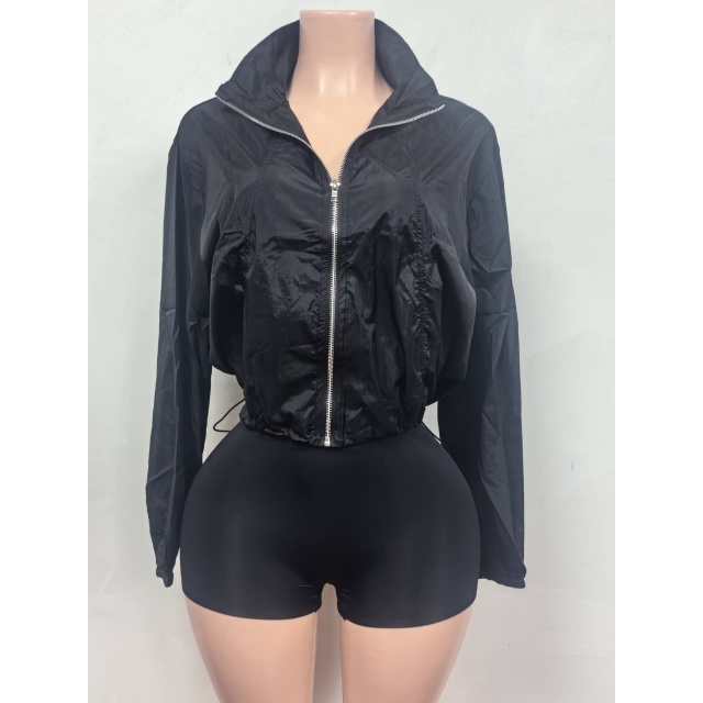Casual Zip-up Jacket Slim Fitted Short Set