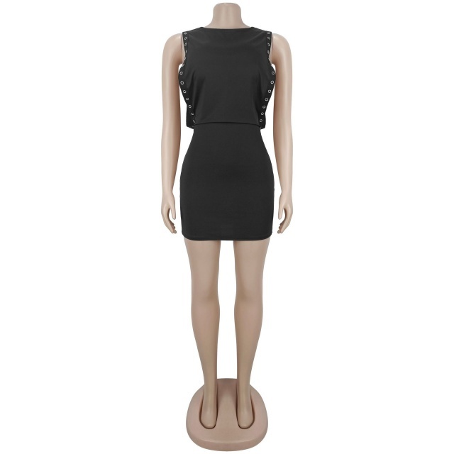Eyelets Split Out Bodycon Dress