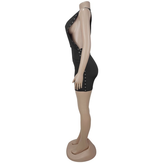 Eyelets Split Out Bodycon Dress