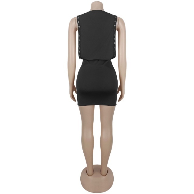 Eyelets Split Out Bodycon Dress