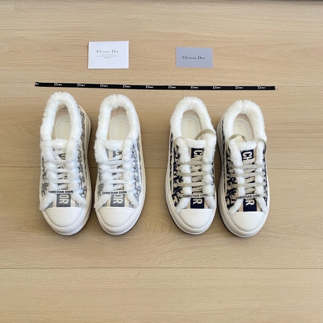 Fleece Lined Fur Trim Platform Canvas Sneakers For Women