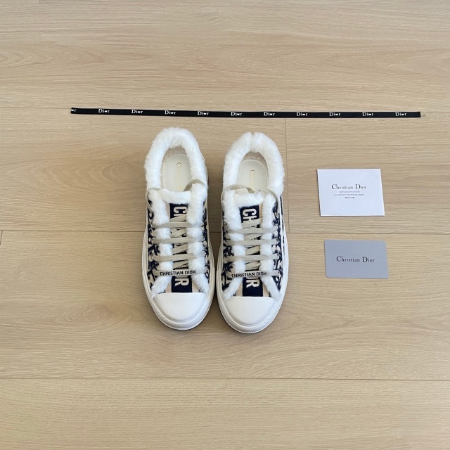 Fleece Lined Fur Trim Platform Canvas Sneakers For Women