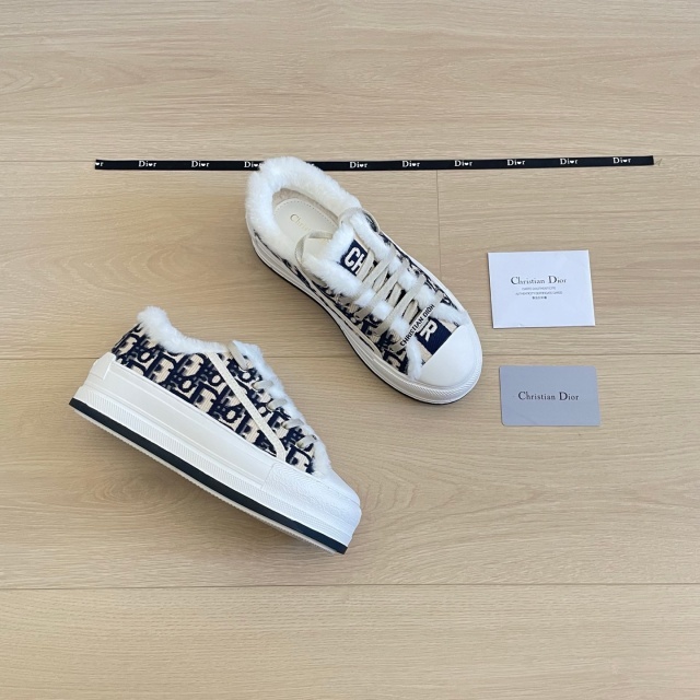 Fleece Lined Fur Trim Platform Canvas Sneakers For Women